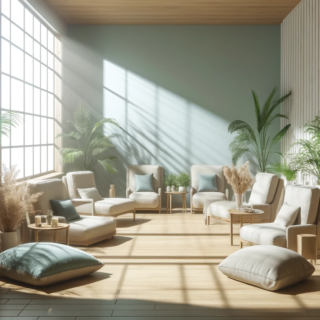 Tranquil healing space with natural light and plants